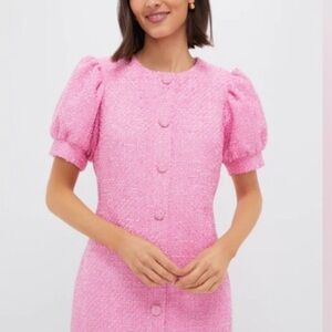 NWT Hyacinth House Pink Tweed Puff-Sleeve Dress
